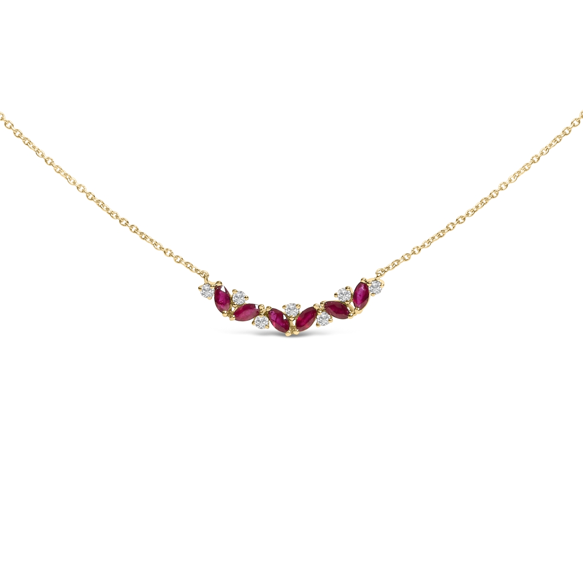 023232NASH 18 in. 14K Yellow Gold Red Ruby & Diamond Trio Bar Line Necklace, I-J Color - SI2-I1 Clarity - Yellow