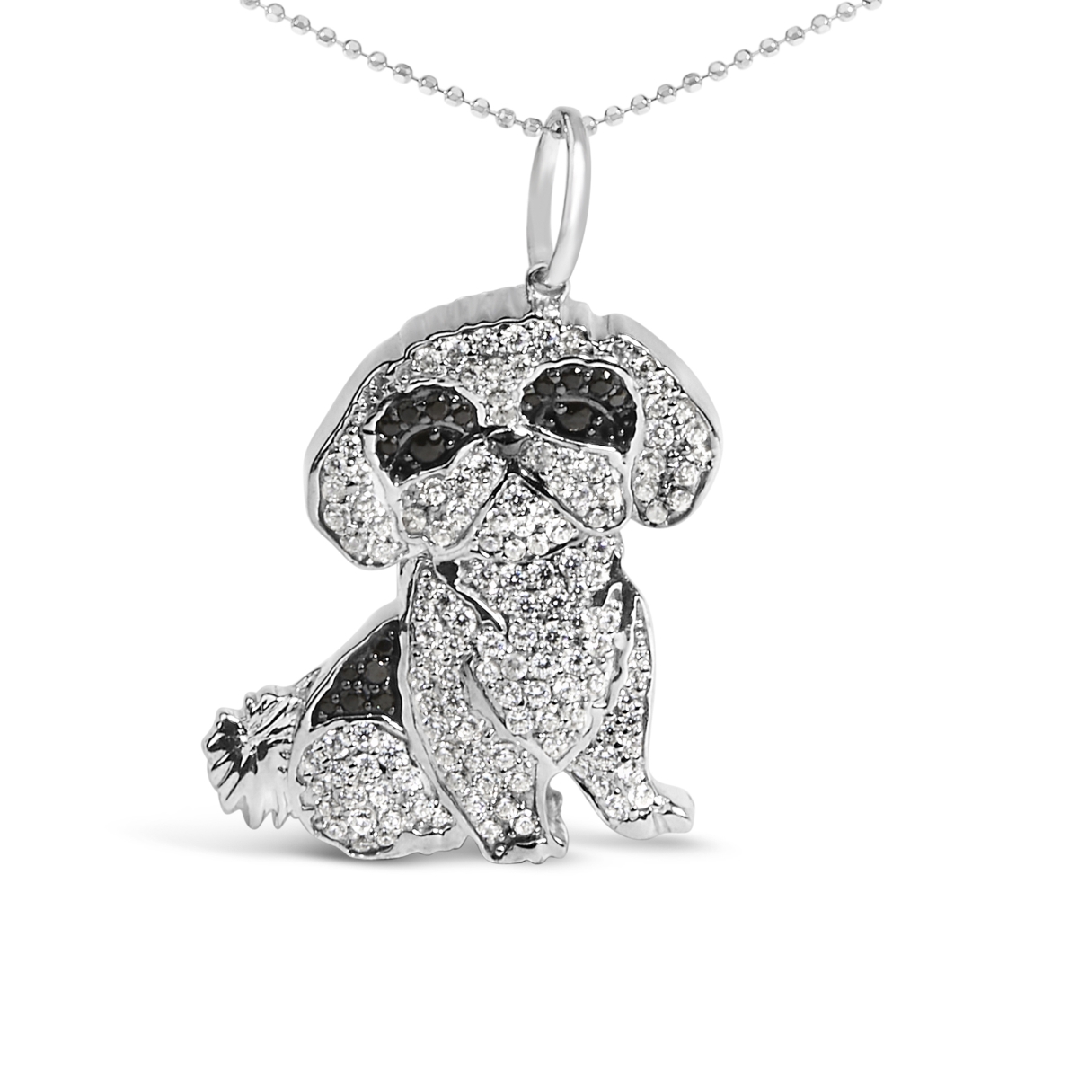 80-8791WBK 18 in. 0.925 Sterling Silver 1.25 CTTW Diamond Shih Tzu Dog Pendant Necklace, Black & I-J Color - I2-I3 Clarity - White