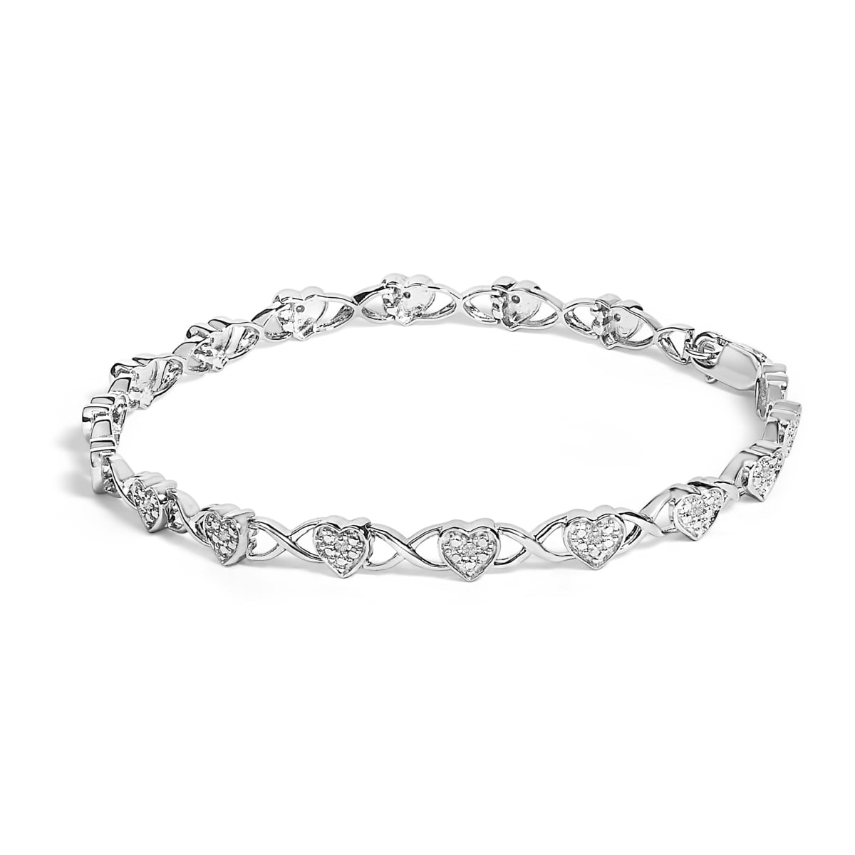 60-8631WDM 7.25 in. 0.925 Sterling Silver Diamond Accent Heart Link Bracelet, I-J Color - I3 Clarity - White