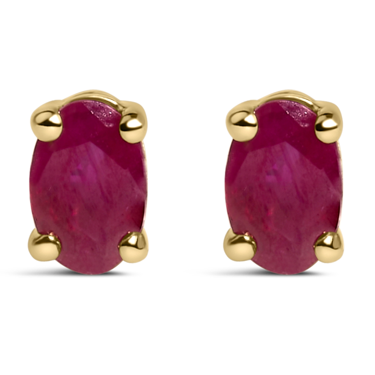 023229EASH 14K Yellow Gold 5x3 mm Oval Red Ruby Solitaire Stud Earrings, Yellow