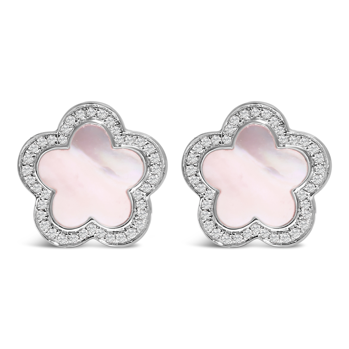 023241EASH 14K White Gold Mother of Pearl & 0.2 CTTW Diamond Halo Star Stud Earrings, White