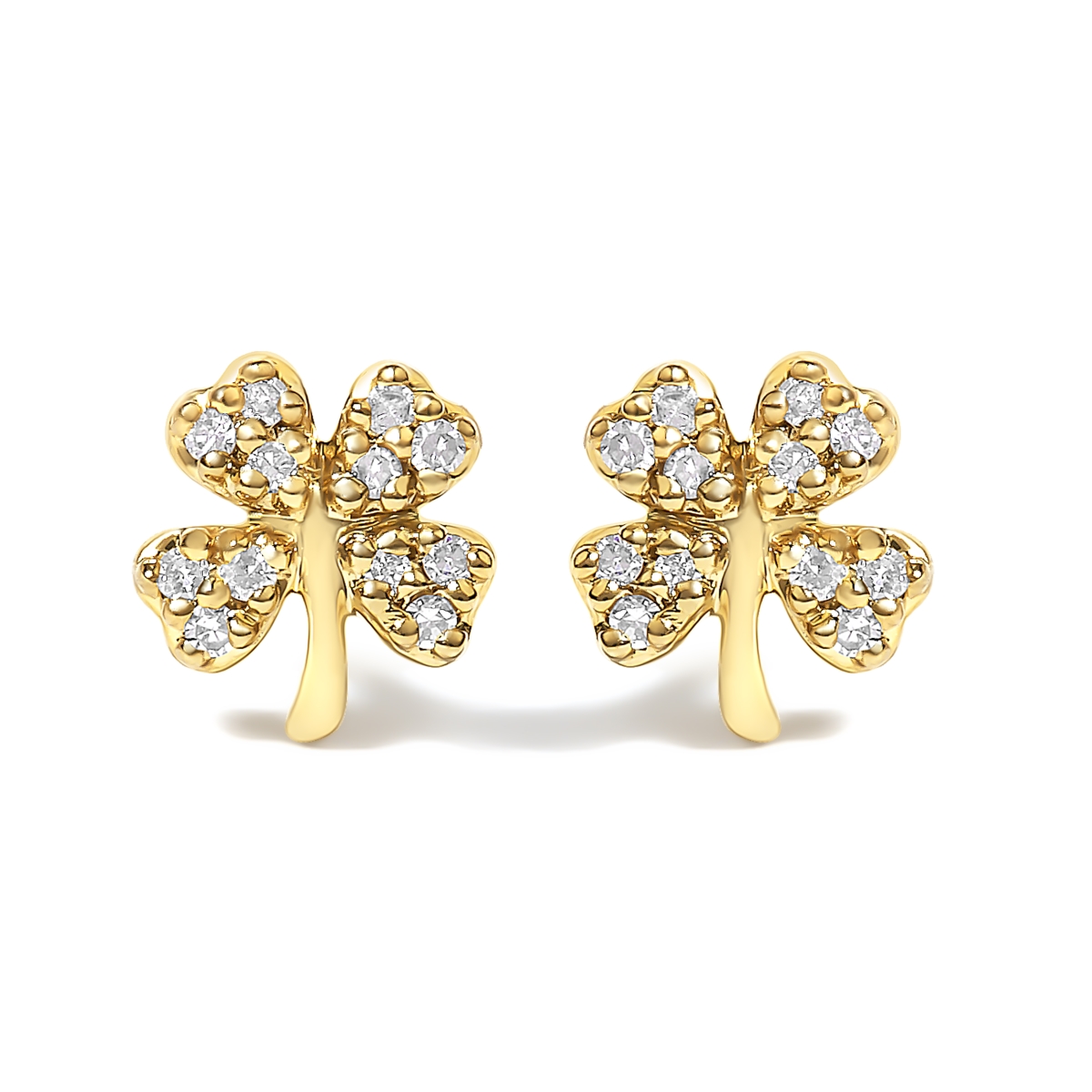023540EASH Women 10K Yellow Gold Diamond Accent 4 Leaf Clover Stud Earrings