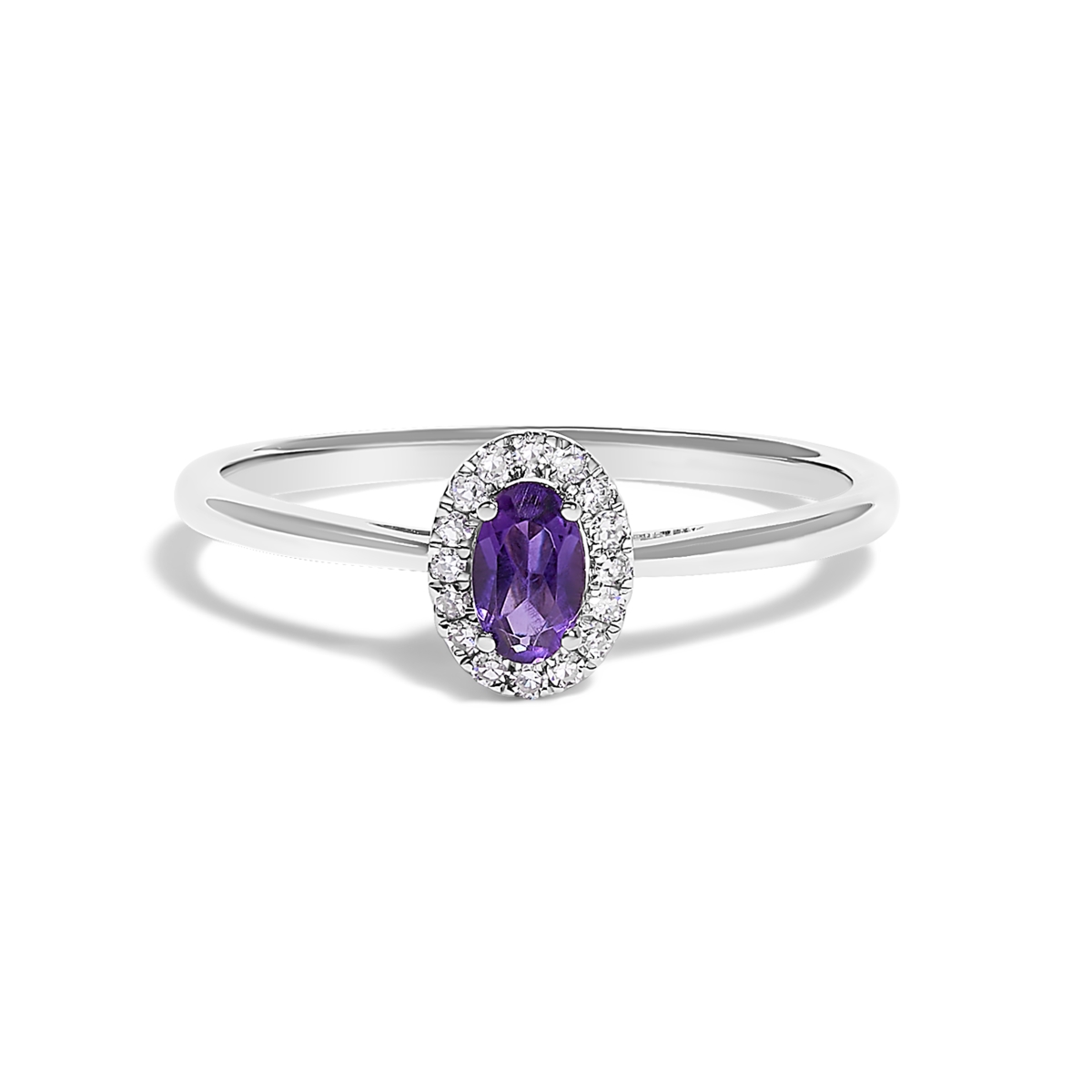 024463R550 10K White Gold 5 x 3 mm Oval Purple Amethyst & Diamond Accent Halo Ring with I-J Color, I1-I2 Clarity - Ring Size 5.5