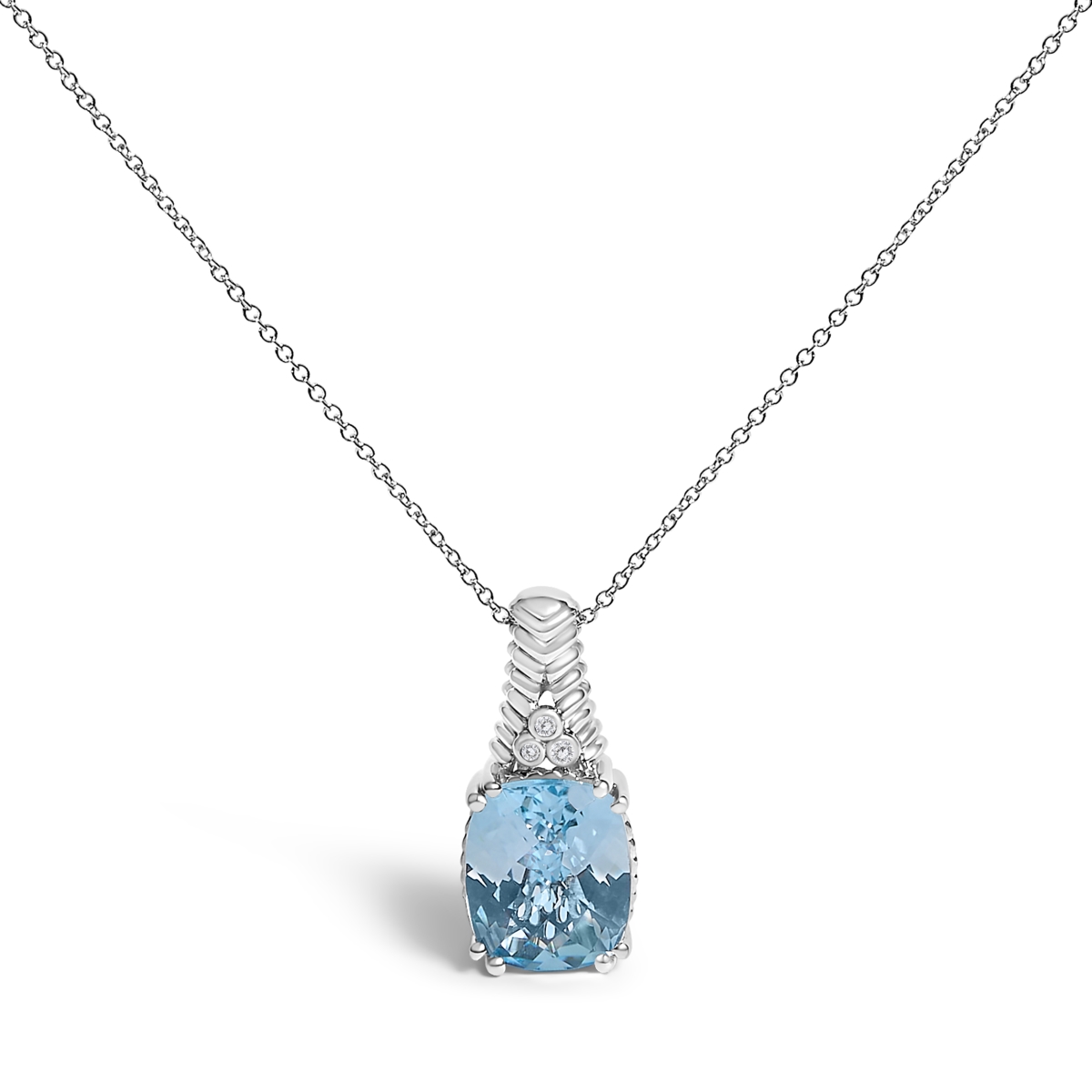 023547PASH Women 0.925 Sterling Silver Blue Topaz & Diamond Accent Textured Pendant Necklace - 18 in.