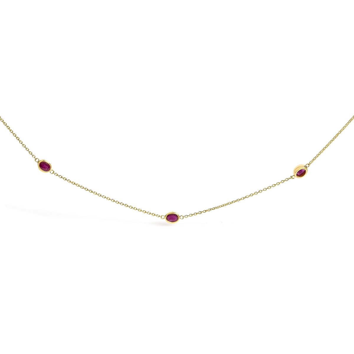 023550NASH Women 14K Yellow Gold Bezel Set 4 x 3 mm Oval Red Ruby Station Necklace - 18 in.