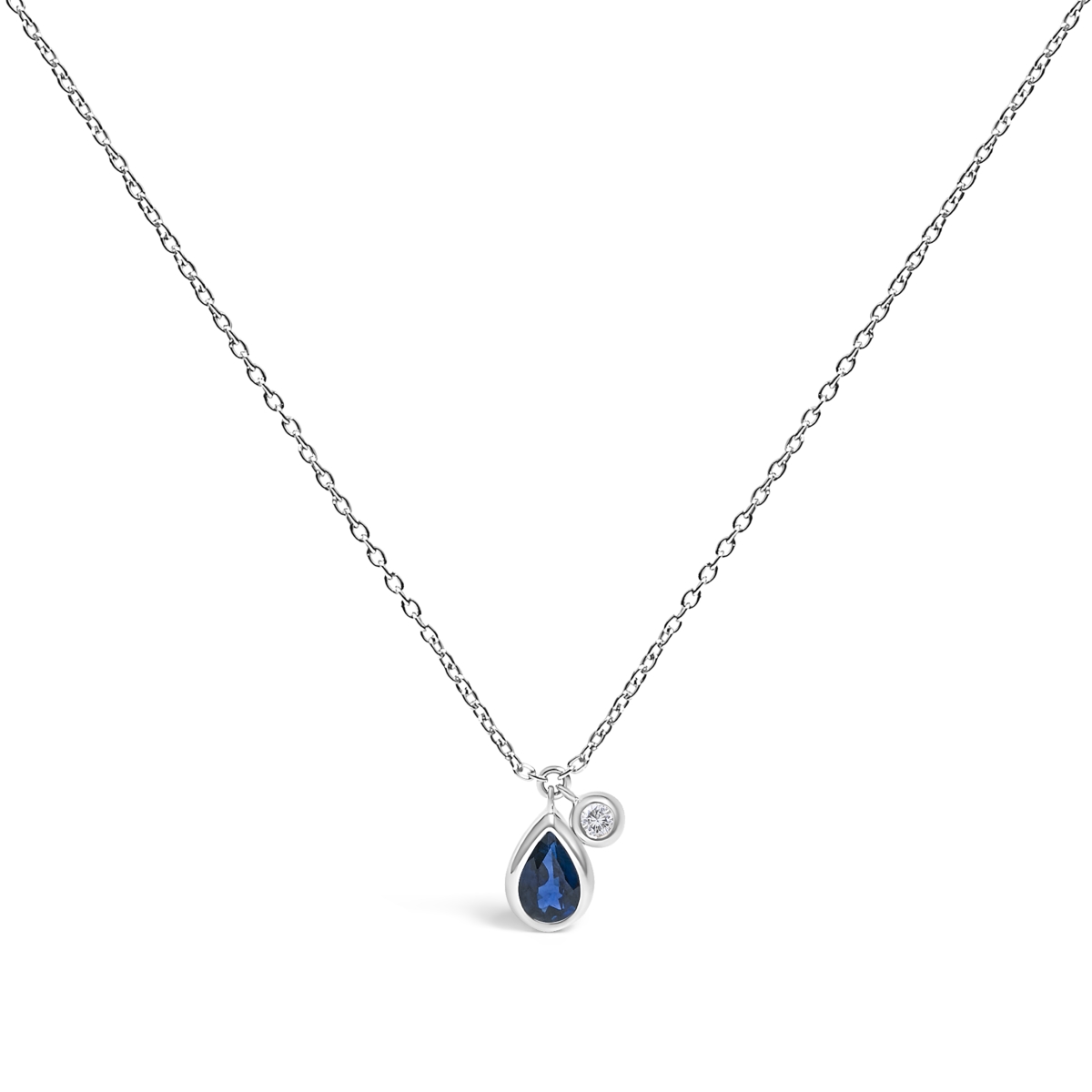 023553NASH Women 14K White Gold 6 x 4 mm Pear Blue Sapphire & Diamond Accent Charm Pendant Necklace - 18 in.