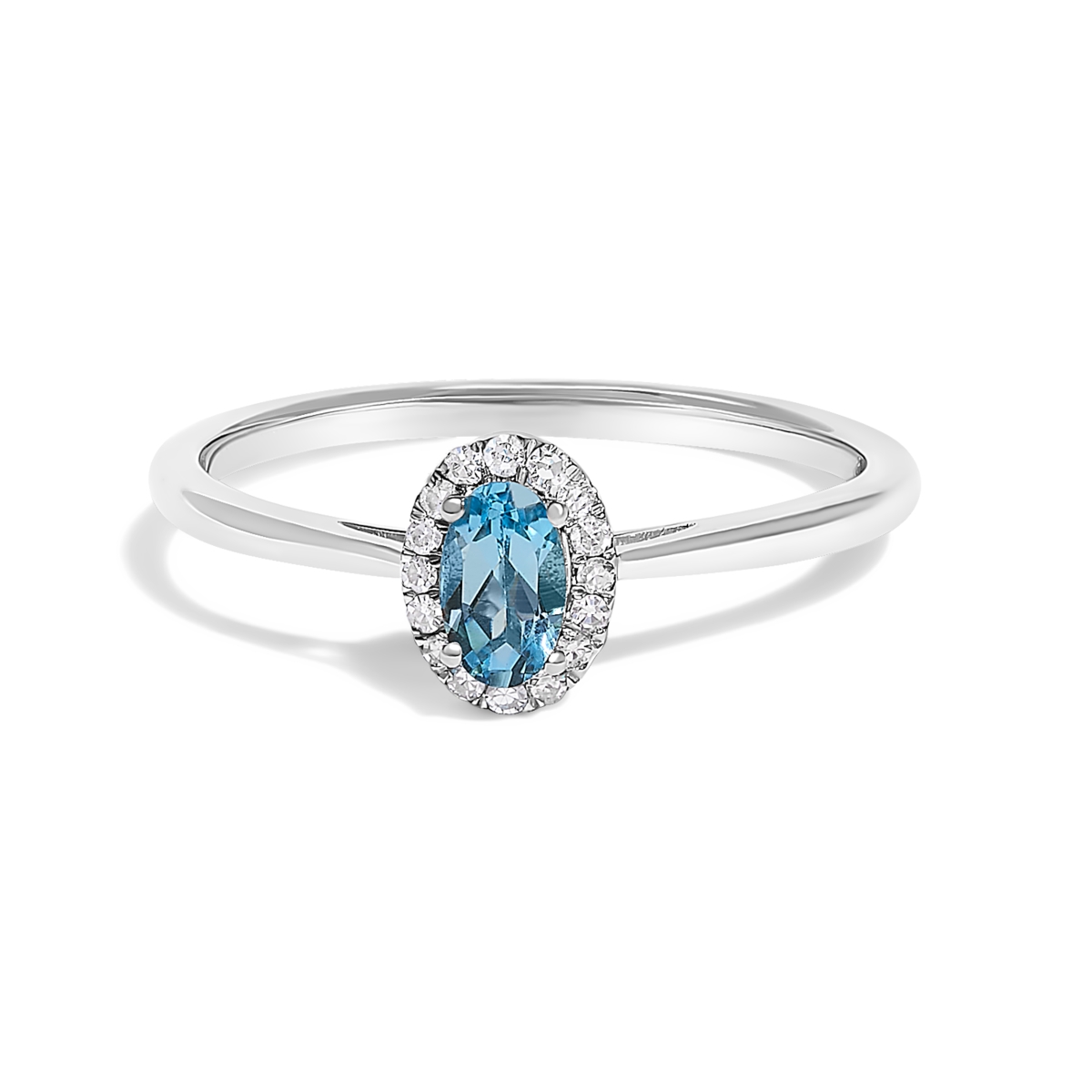 024475R550 10K White Gold 5 x 3 mm Oval Blue Topaz & Diamond Accent Halo Ring, I-J Color & I1-I2 Clarity - Size 5.5