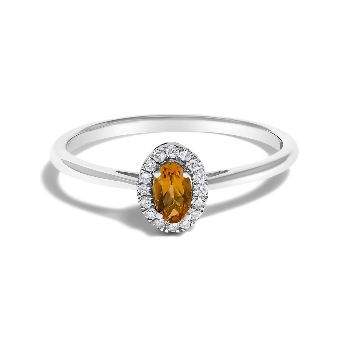 024481R550 10K White Gold 5 x 3 mm Oval Orange Citrine & Diamond Accent Halo Ring with I-J Color, I1-I2 Clarity - Ring Size 5.5