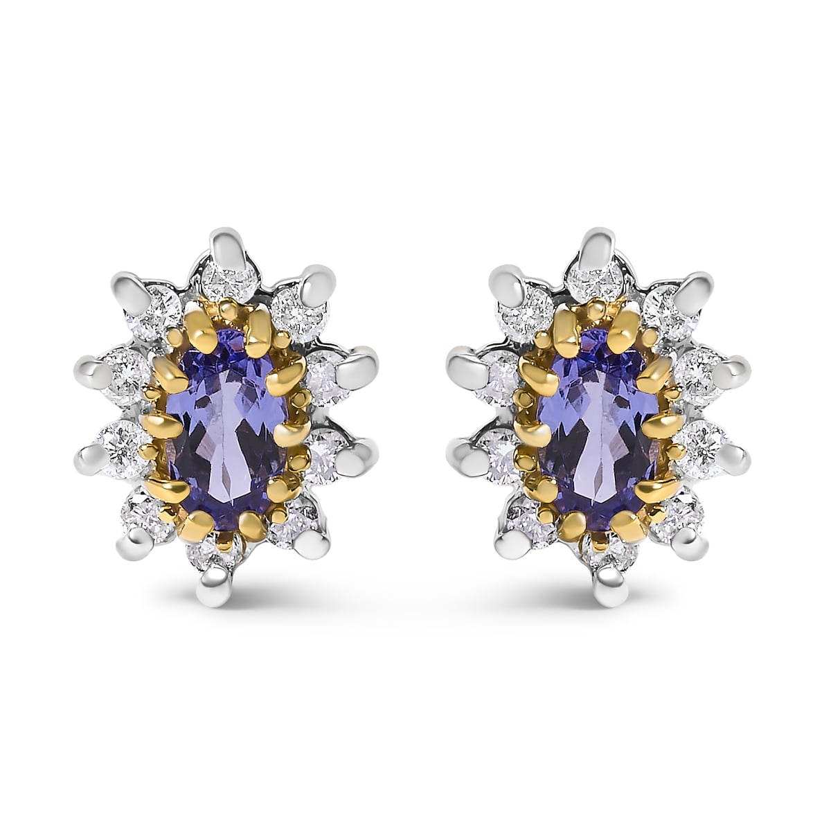 023531EASH Women 14K Yellow Gold 0.25 CTTW Diamond & Blue Purple Tanzanite Sunburst Halo Stud Earrings - K-L Color, I1-I2 Clarity