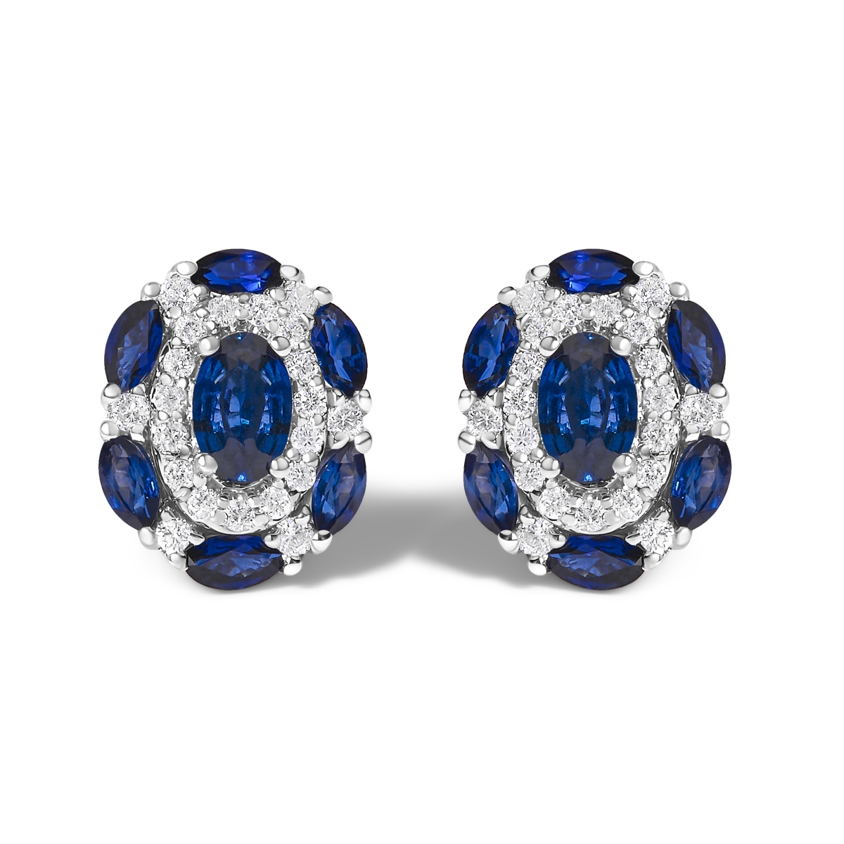 023535EASH Women 14K White Gold Blue Sapphire & Diamond Vintage Style Stud Earrings - G-H Color, SI2-I1 Clarity