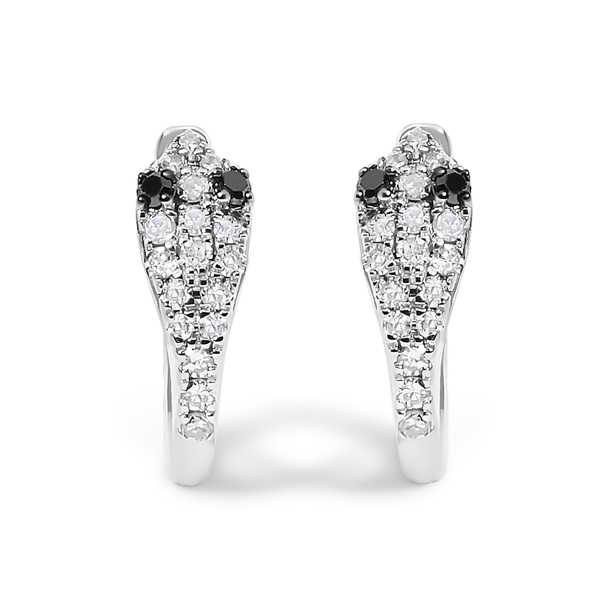 023541EASH Women 10K White Gold 0.2 CTTW Diamond Snake Eyes Huggy Hoop Earrings