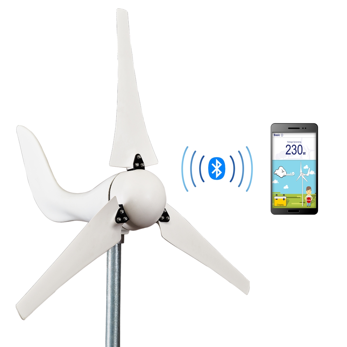 Picture of Automaxx UB0400S1BL Windmill 400W 12V Wind Turbine Generator Kit with Bluetooth Controll&#44; Additional Spare Blade Set & Nose Cone