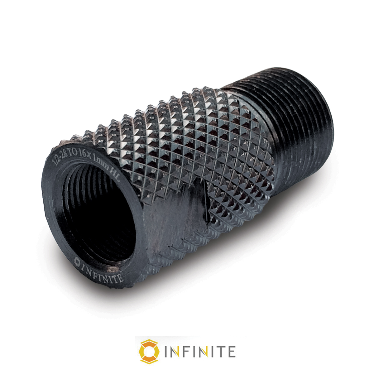 0.5-28 Right Hand to 16 mm x 1 Left Hand Thread Adapter - Knurled
