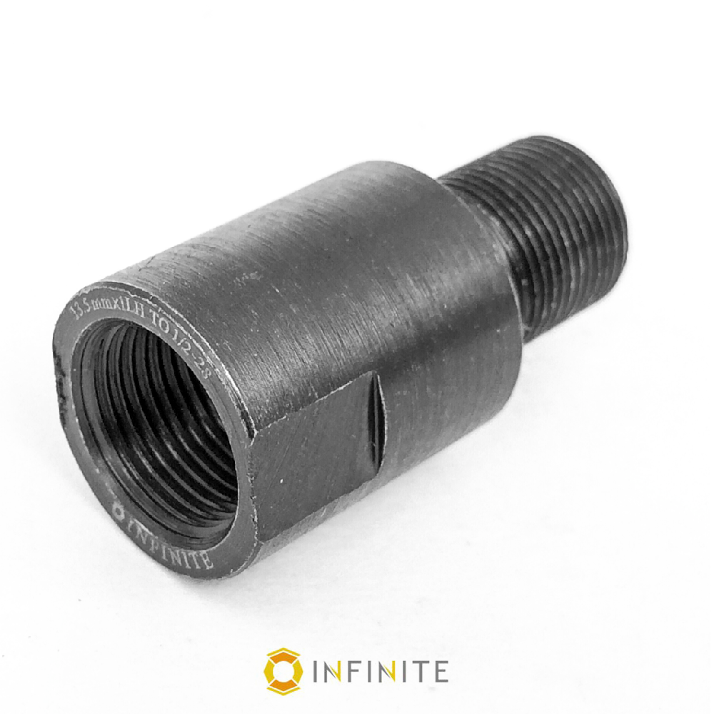 Infinite Product Solutions  13.5 mm x 1 Left Hand to 0.5 in. 28 Right Hand Thread Steel Adapter, Smooth