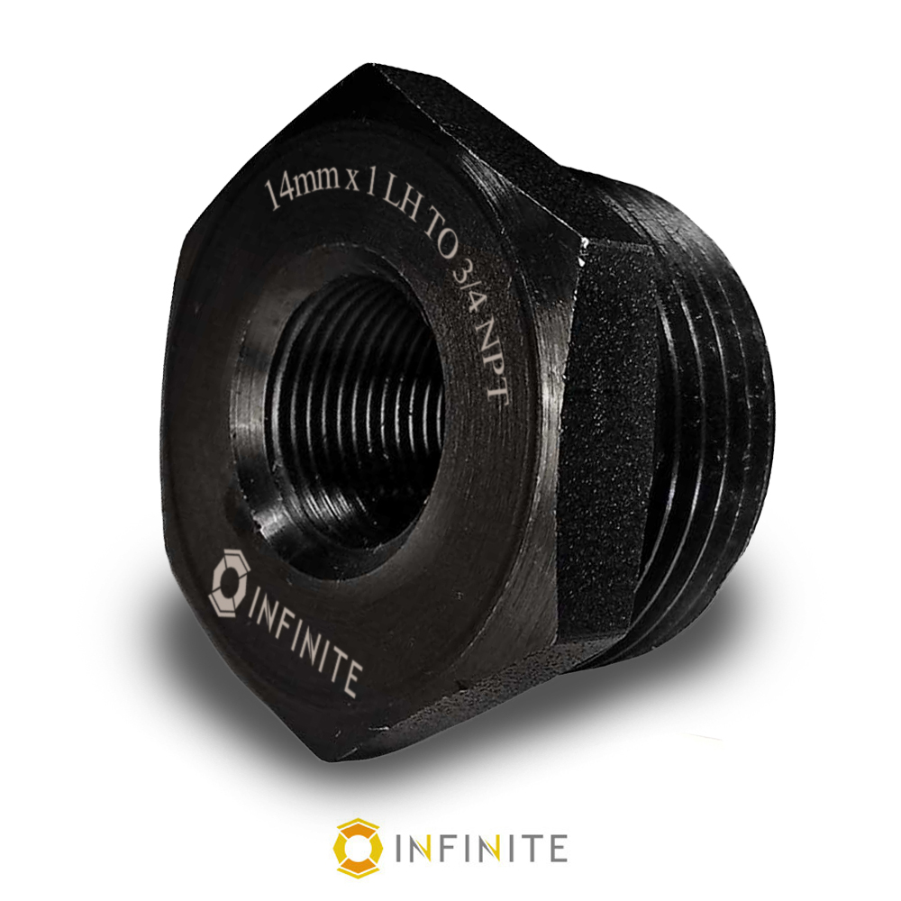 Infinite Product Solutions  14 mm x 1 Left Hand to .75 National Pipe Thread Steel Adapter