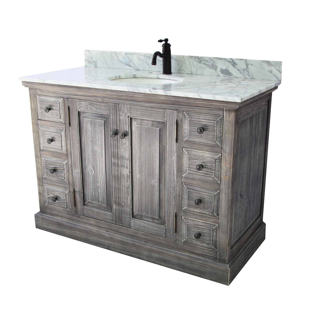 WK1848-G plus CW Top 48 in. Rustic Solid Fir Sink Vanity In Grey-No Faucet -  InFurniture, WK1848-G+CW Top