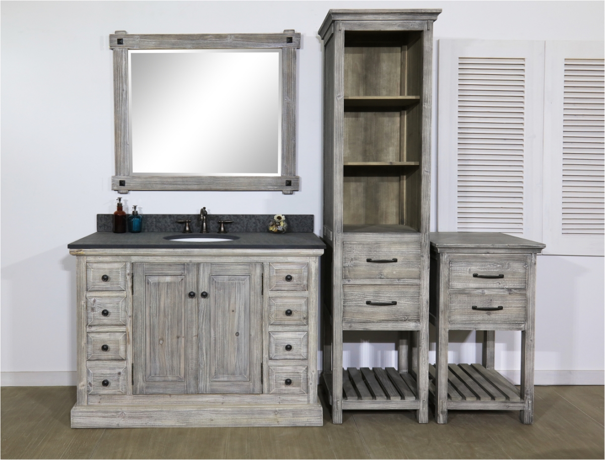 WK1848-G-MG TOP 48 in. Rustic Solid Fir Single Sink Vanity in Grey-Driftwood With Polished Textured Surface Granite Top-No Faucet -  InFurniture, WK1848-G+MG TOP