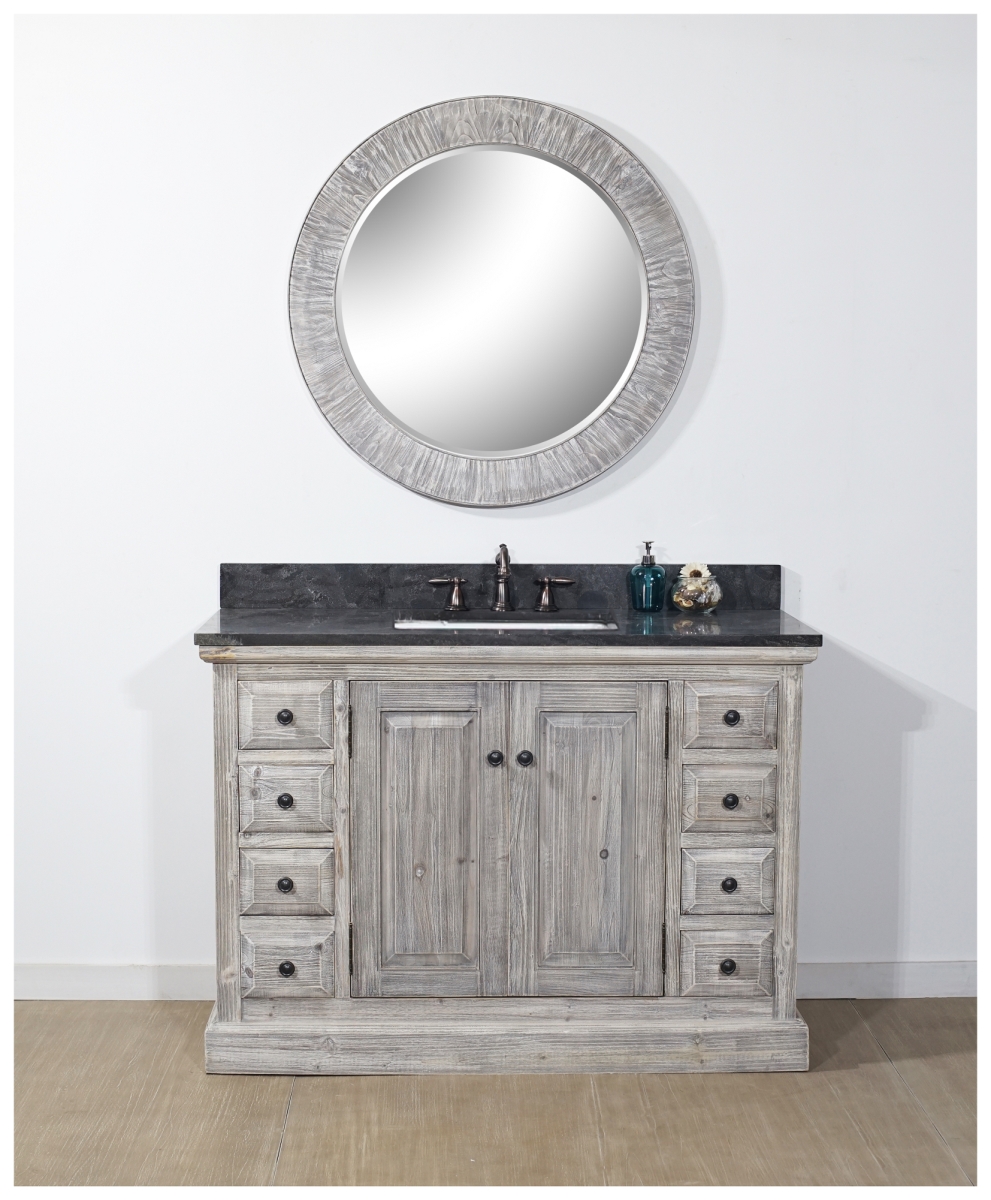 WK1848-G-WK SQ TOP 48 in. Rustic Solid Fir Single Sink Vanity With Rectangular Sink in Grey-Driftwood With Limestone Top-No Faucet -  InFurniture, WK1848-G+WK SQ TOP