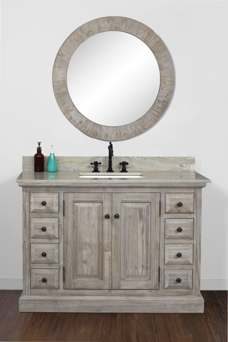 WK1848-G-CS SQ TOP 48 in. Solid Recycled Fir Single Sink Vanity in Grey Driftwood With Coastal Sands Marble Top With Rectangular Sink-No Faucet -  InFurniture, WK1848-G+CS SQ TOP