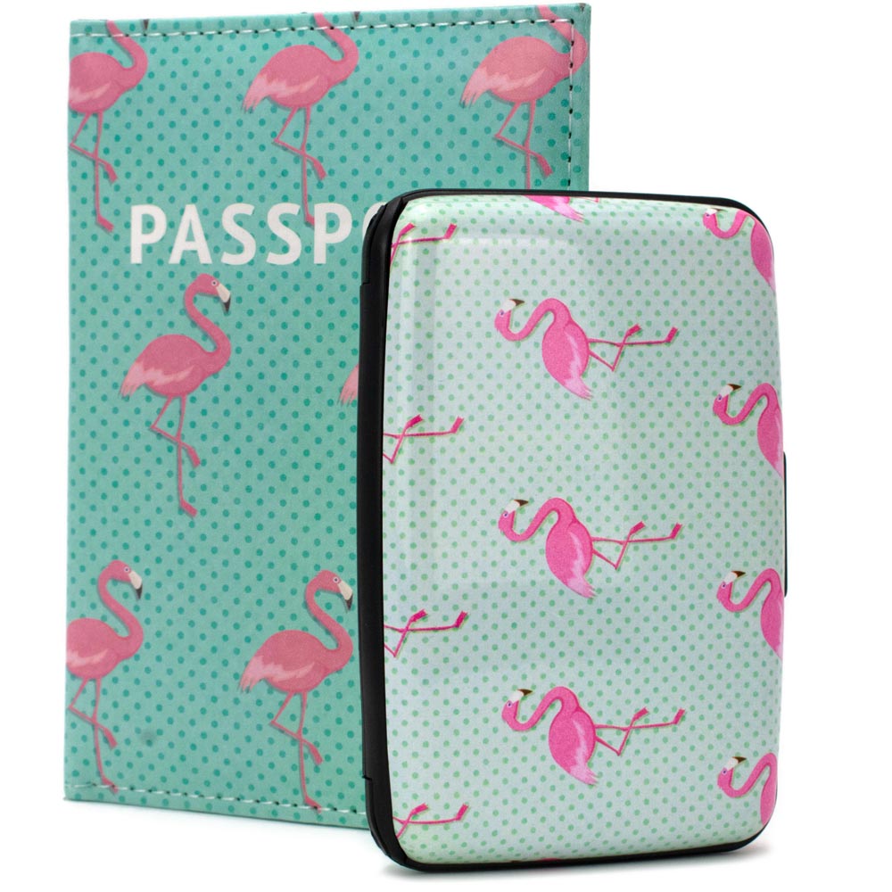 Picture of Miami Carryon RFIDWSPKFL 2.3 oz  RFID Protected Wallet &amp; Passport Cover Set  Pink Flamingos
