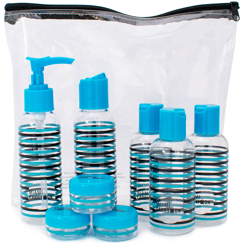 Picture of Miami Carryon TRBT08SP  TSA Approved Travel Bottle Set  Stripes - 9 Piece