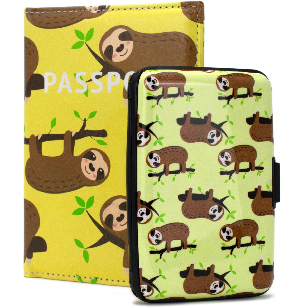Miami CarryOn  RFID Protected Wallet and Passport Cover Set (Happy Sloths)