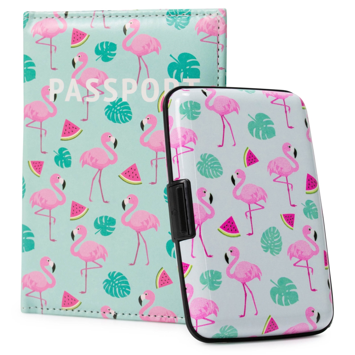 Miami CarryOn RFIDWSWMLFL RFID Protected Wallet and Passport Cover Set (Flamingos & Watermelons) -  Naftali Inc