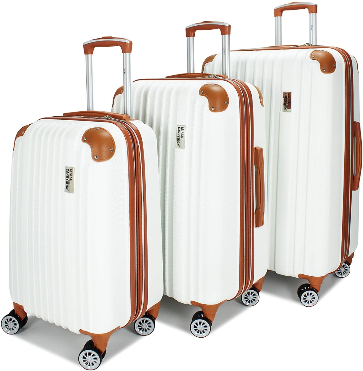 Picture of Miami Carryon TLLUGRTFWH  Collins Expandable Retro Spinner Luggage Set  White - 20  24 &amp; 28 in. - 3 Piece