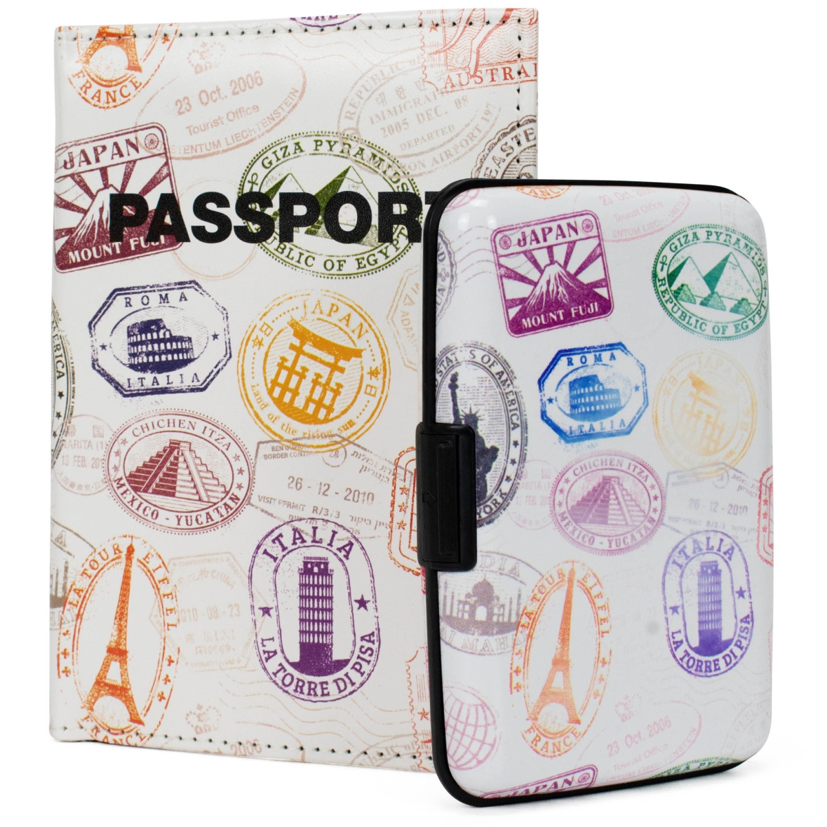 Miami CarryOn  RFID Protected Wallet and Passport Cover Set (Stamps II) -  Naftali Inc, NA790325