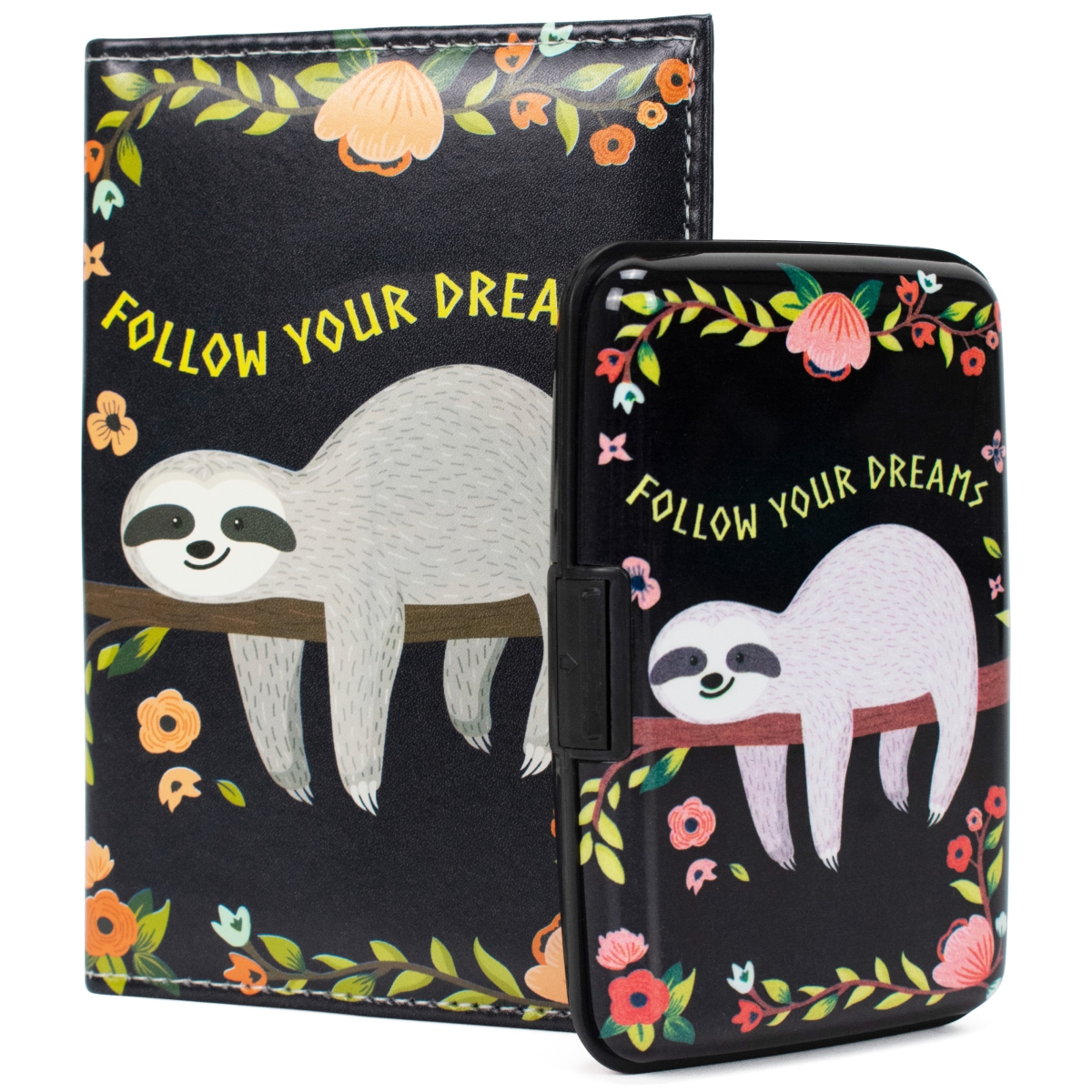 Miami CarryOn  RFID Protected Wallet and Passport Cover Set (Lazy Sloth)