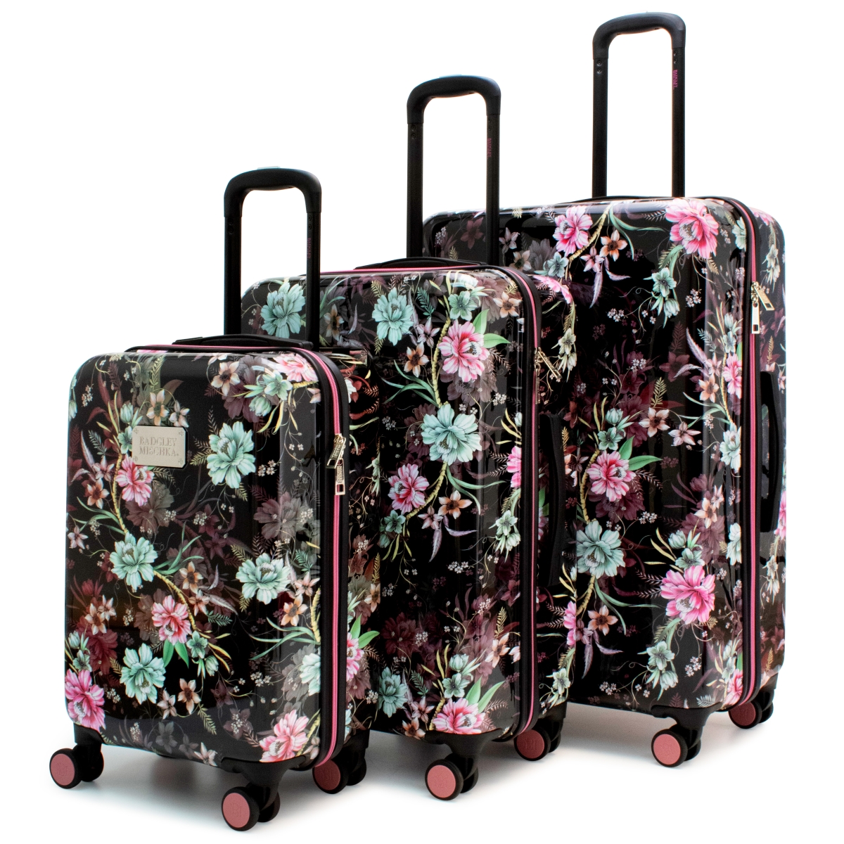 Picture of Naftali BMLUGSETBKFL Badgley Mischka Essence Expanadable Luggage Set&#44; Winter Flowers - 3 Piece