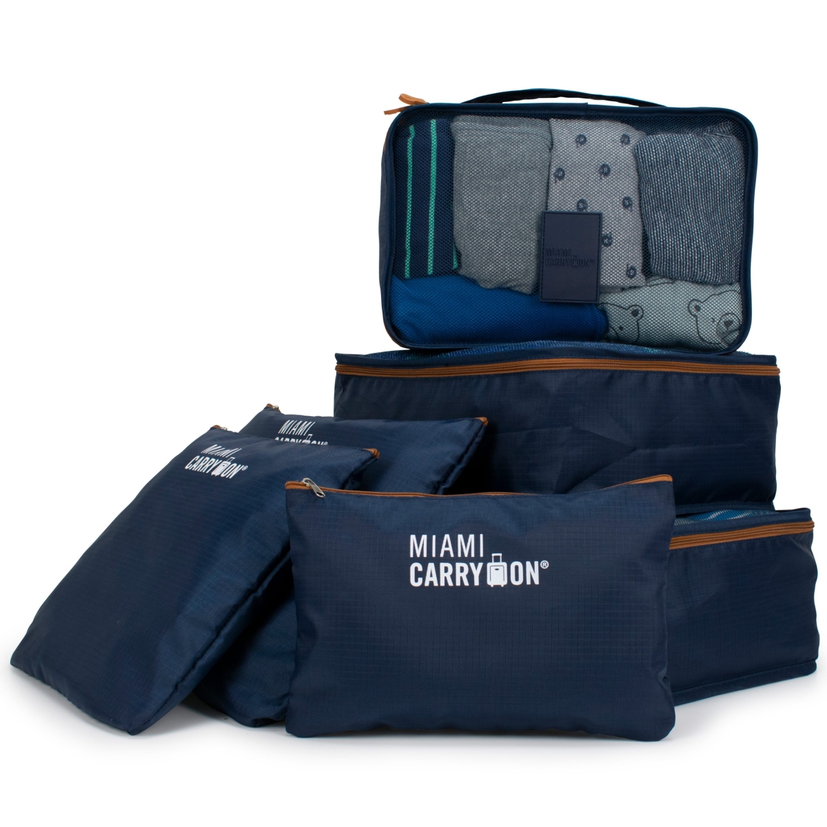 Picture of Miami Carryon TL6SBGNYTN  Collins Packing Cubes Luggage Organizer  Navy &amp; Tan - 6 Piece