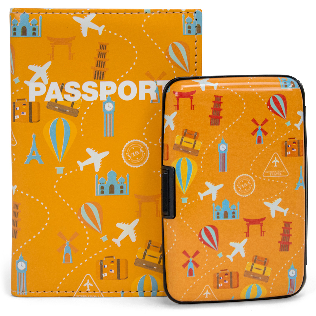 Miami CarryOn RFIDWSORTR RFID Protected Wallet and Passport Cover Set (Orange Travel) -  Naftali Inc