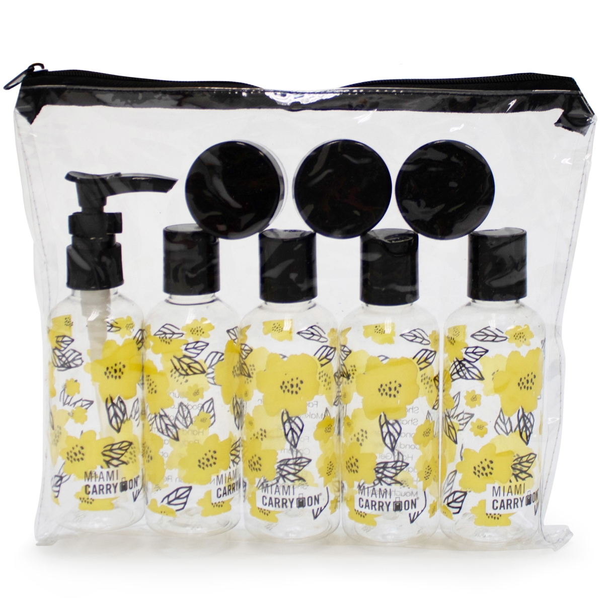 Picture of Miami Carryon TRBT08YWFL  TSA Approved Travel Bottle Set  Yellow Poppy - 9 Piece