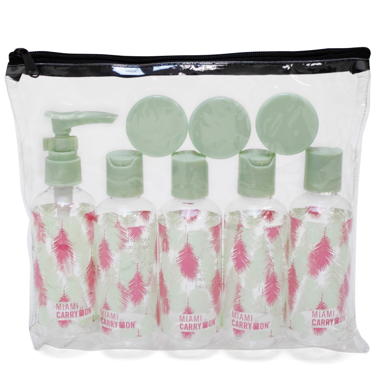 Picture of Miami Carryon TRBT08PLLV  TSA Approved Travel Bottle Set  Palm Leaves - 9 Piece