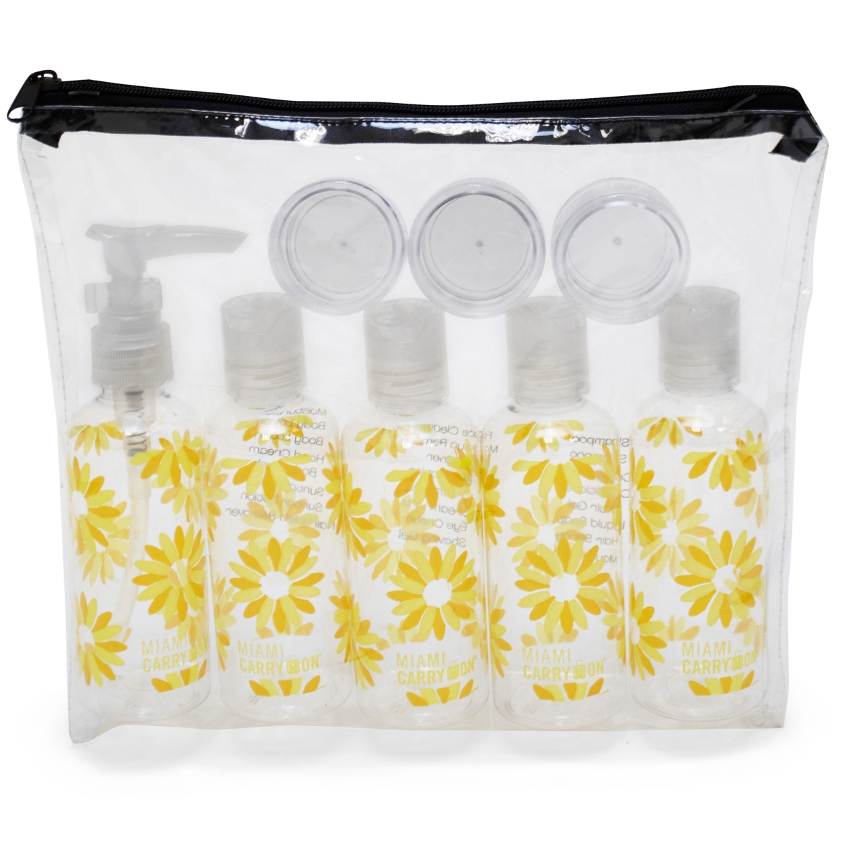 Picture of Miami Carryon TRBT08DS  TSA Approved Travel Bottle Set  Daisies - 9 Piece