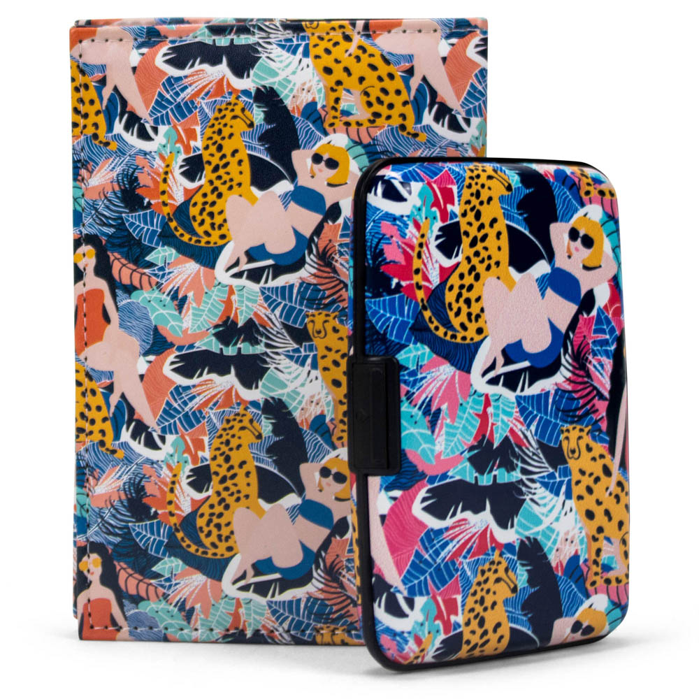 Miami CarryOn RFIDWSWWLEO RFID Protected Wallet and Passport Cover Set (Leopard Women)