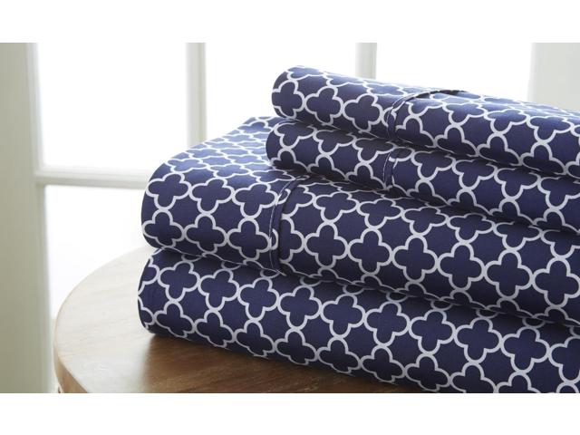 Premium Ultra Soft Quadrafoil Pattern Bed Sheet Set - Navy - Twin - 4 Piece