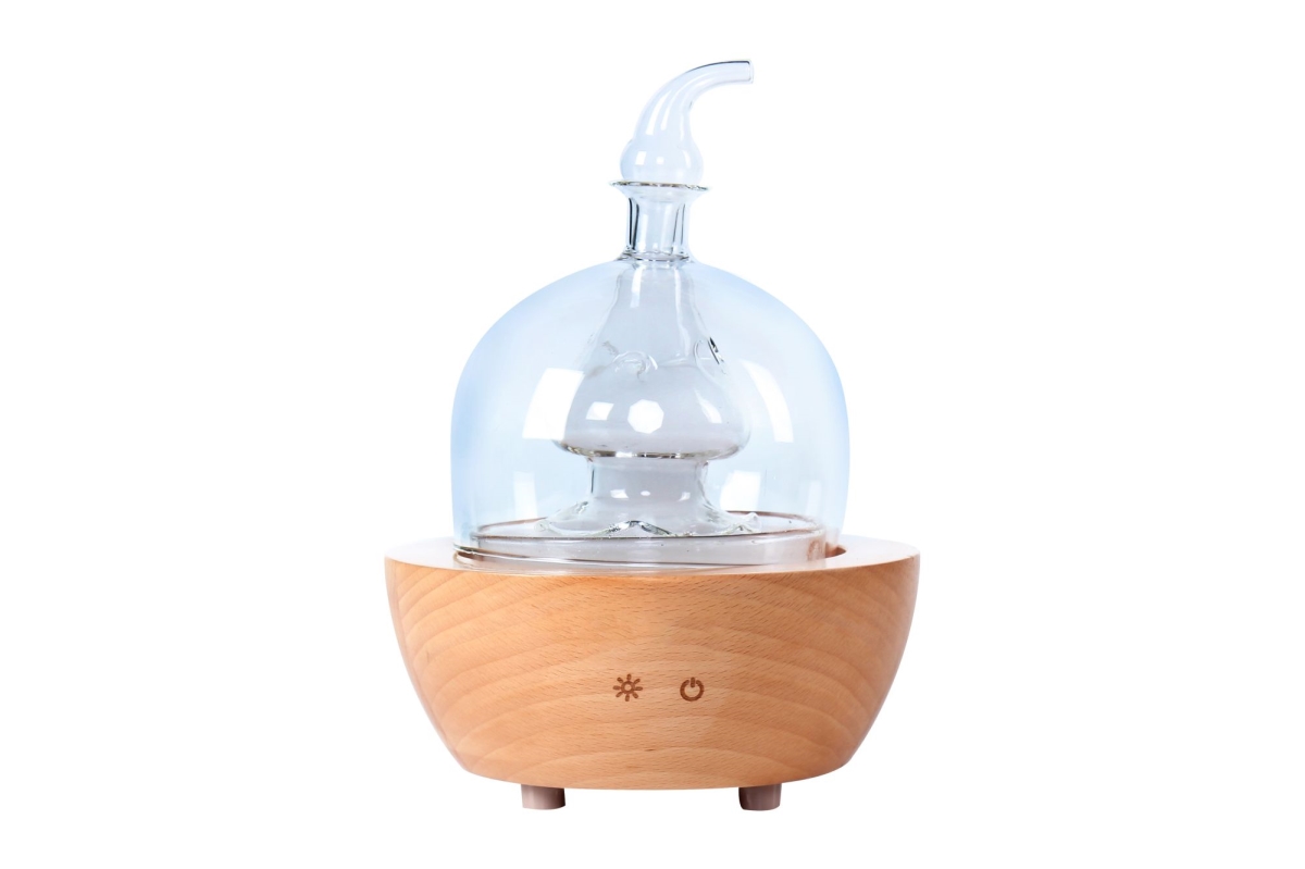 Picture of EcoGecko 75011 200 ml 7 Color LED Lights Aroma Essential Oil Diffuser&#44; Wood & Hand Blown Glass
