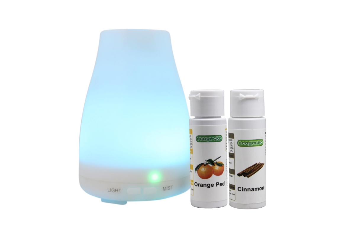 75002-2PK-75008 Color Changing LED Lights Aromatherapy Essential Oil Diffuser, Cinnamon & Orange Peel - White