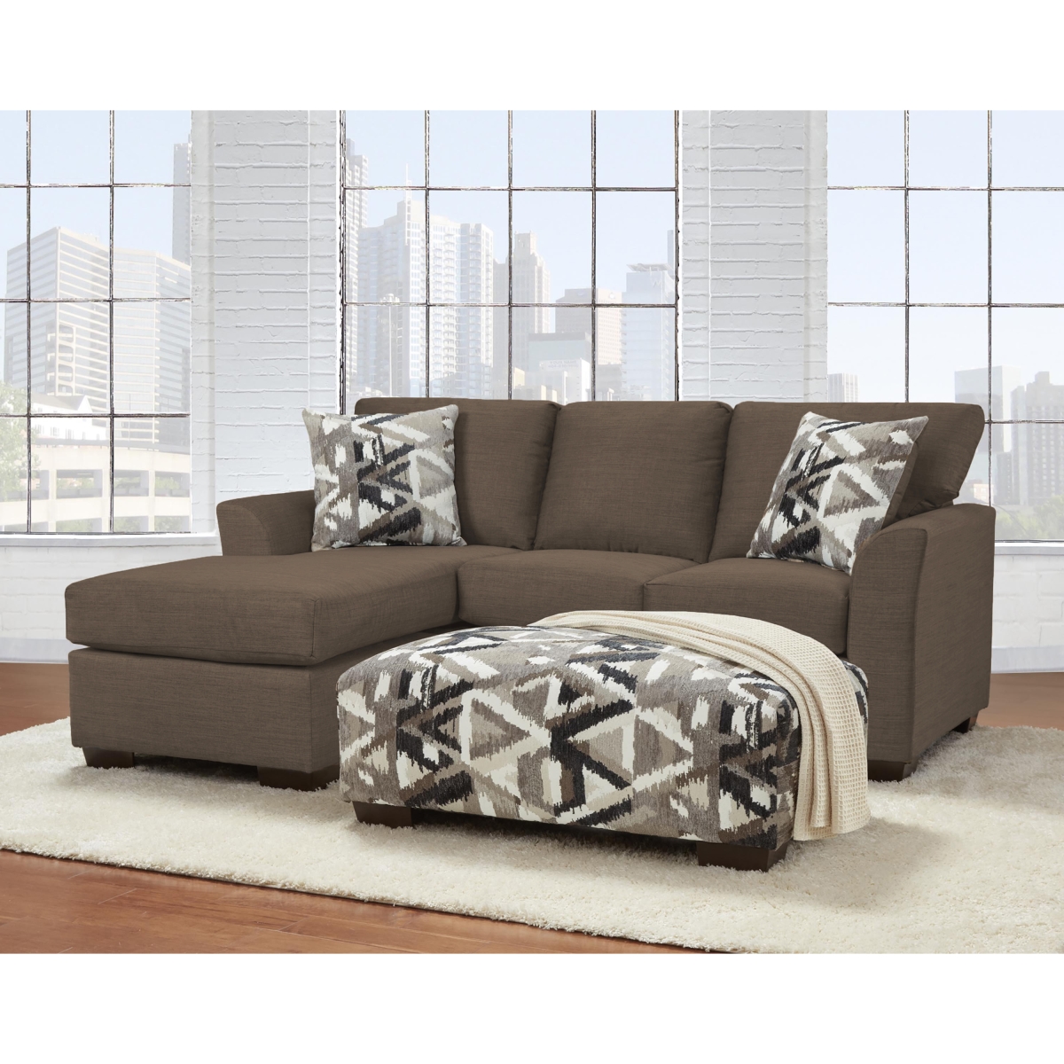 NL700-BROW-JOSM-CHOF-OTT James Sofa Sectional with Reversible Chaise & Rectangle Ottoman Set, Brown - 2 Piece