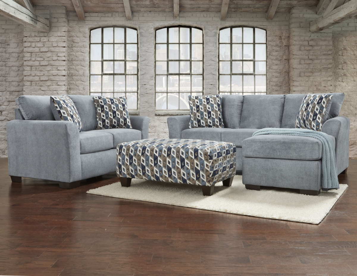 NL700-DUSK-02-CHOF-LOVE-OTT-SET Benjamin Sofa Sectional with Reversible Chaise, Loveseat & Rectangle Ottoman Set, Dusk - 3 Piece