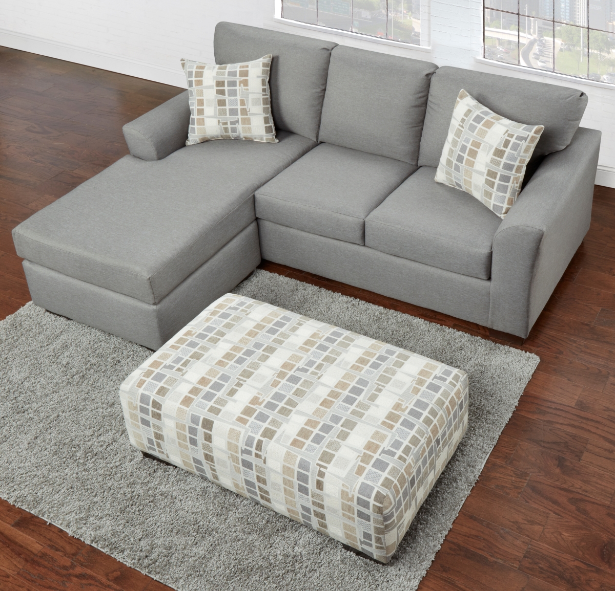 NL700-GRAY-01-CHOF-OTT Lucas Sofa Sectional with Reversible Chaise & Rectangle Ottoman Set, Gray - 2 Piece