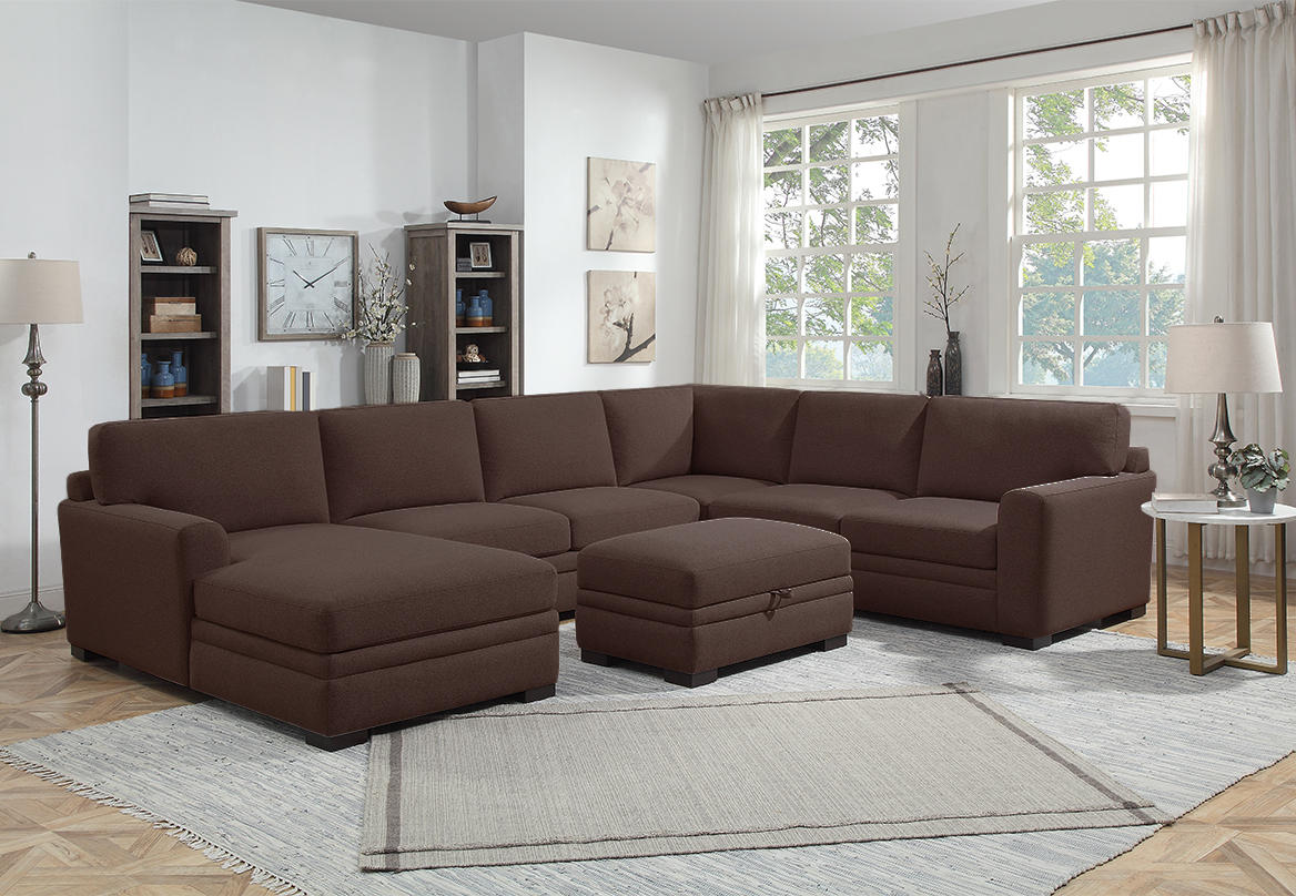 NL753-BROW-04-BAND-SEC-STOTT Vera Brown Chaise Sectional with Storage Ottoman, Brown