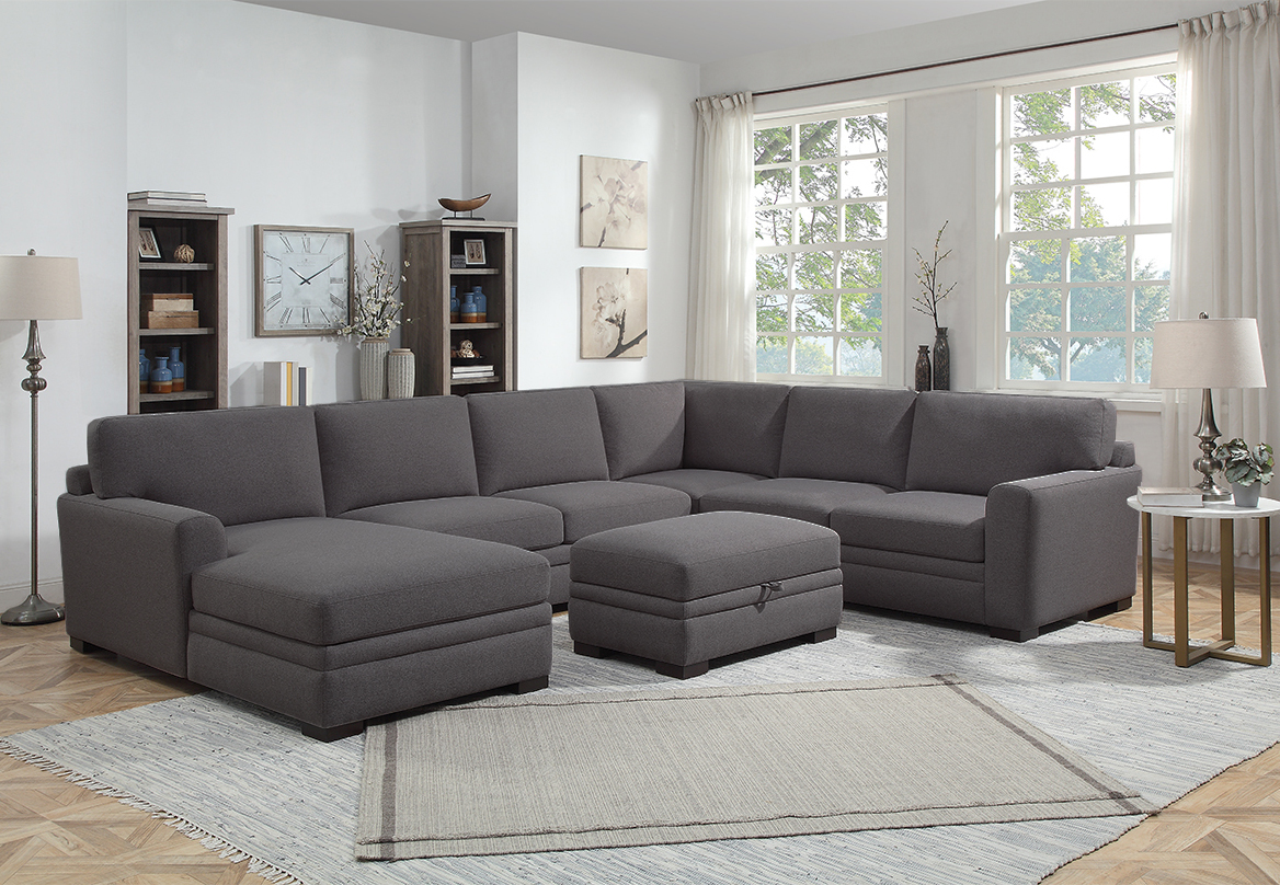 NL753-CHAR-04-BAND-SEC-STOTT Vera Charcoal Chaise Sectional with Storage Ottoman, Charcoal