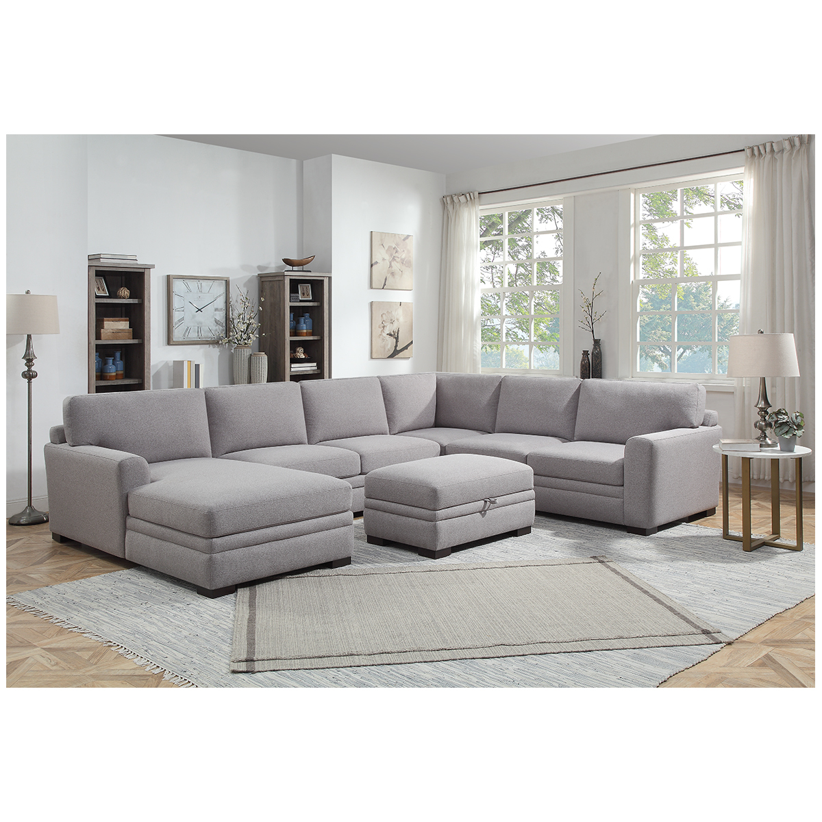 NL753-GRAY-04-BAND-SEC-STOTT Vera Gray Chaise Sectional with Storage Ottoman, Gray