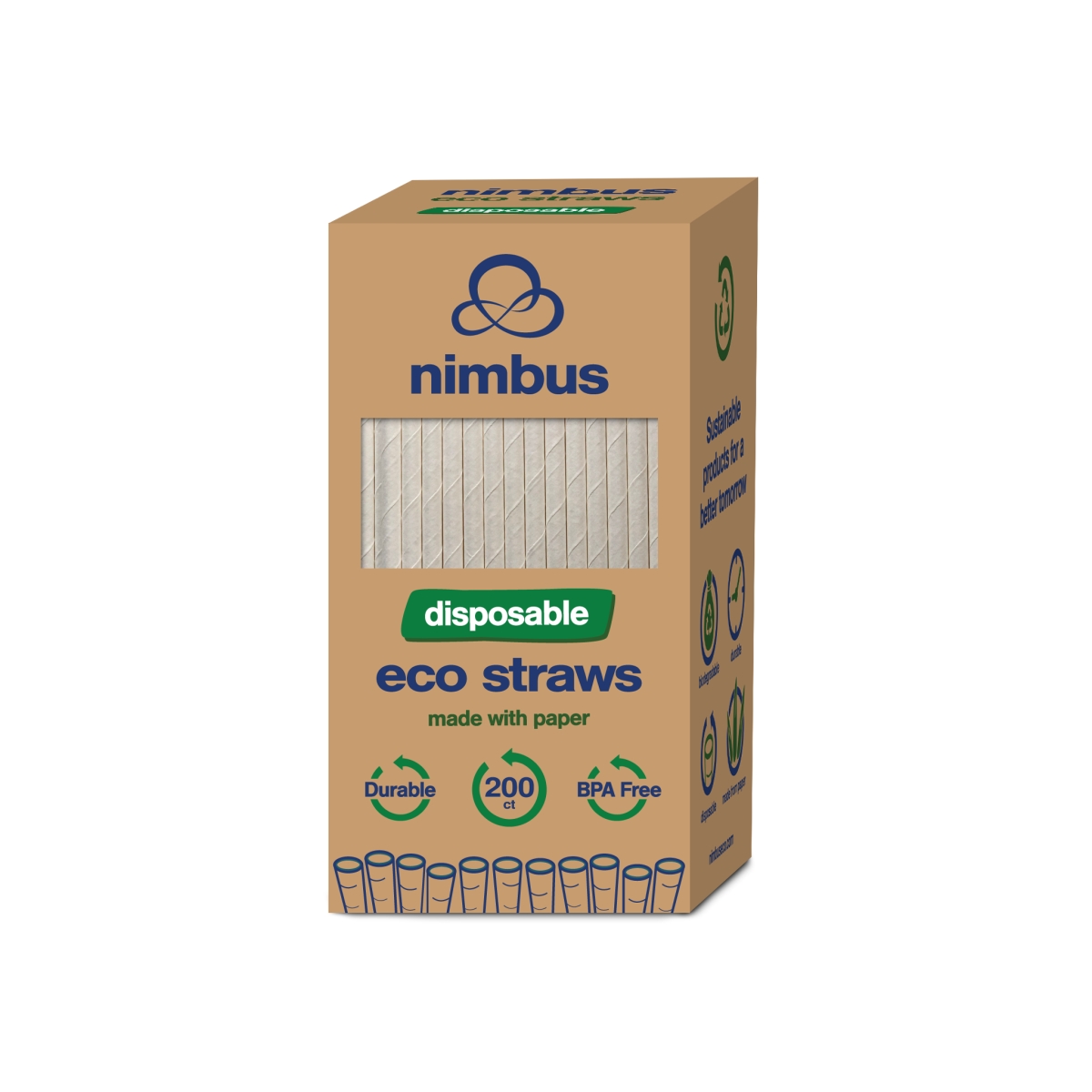 Picture of Nimbus NE-STRAW-200-50 Individually Wrapped Paper Straws - 200 Count - 50 Per Pack