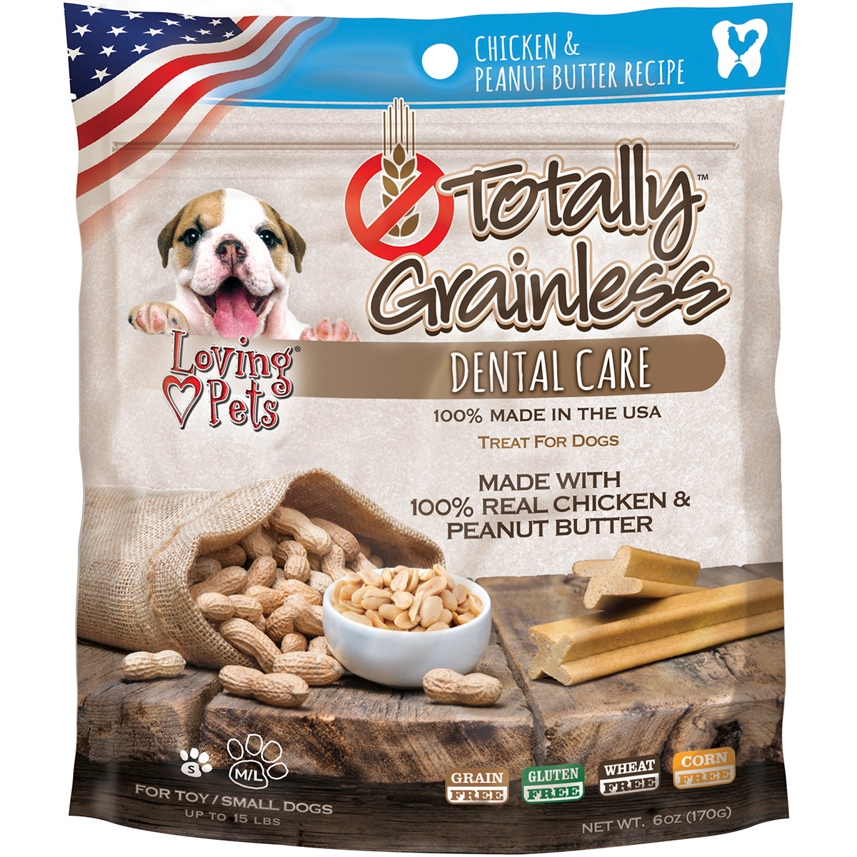 Picture of Loving Pets Products LP5305 Totally Grainless Dental Bones For Small Dogs Chicken & Peanut Butter - 6 oz.