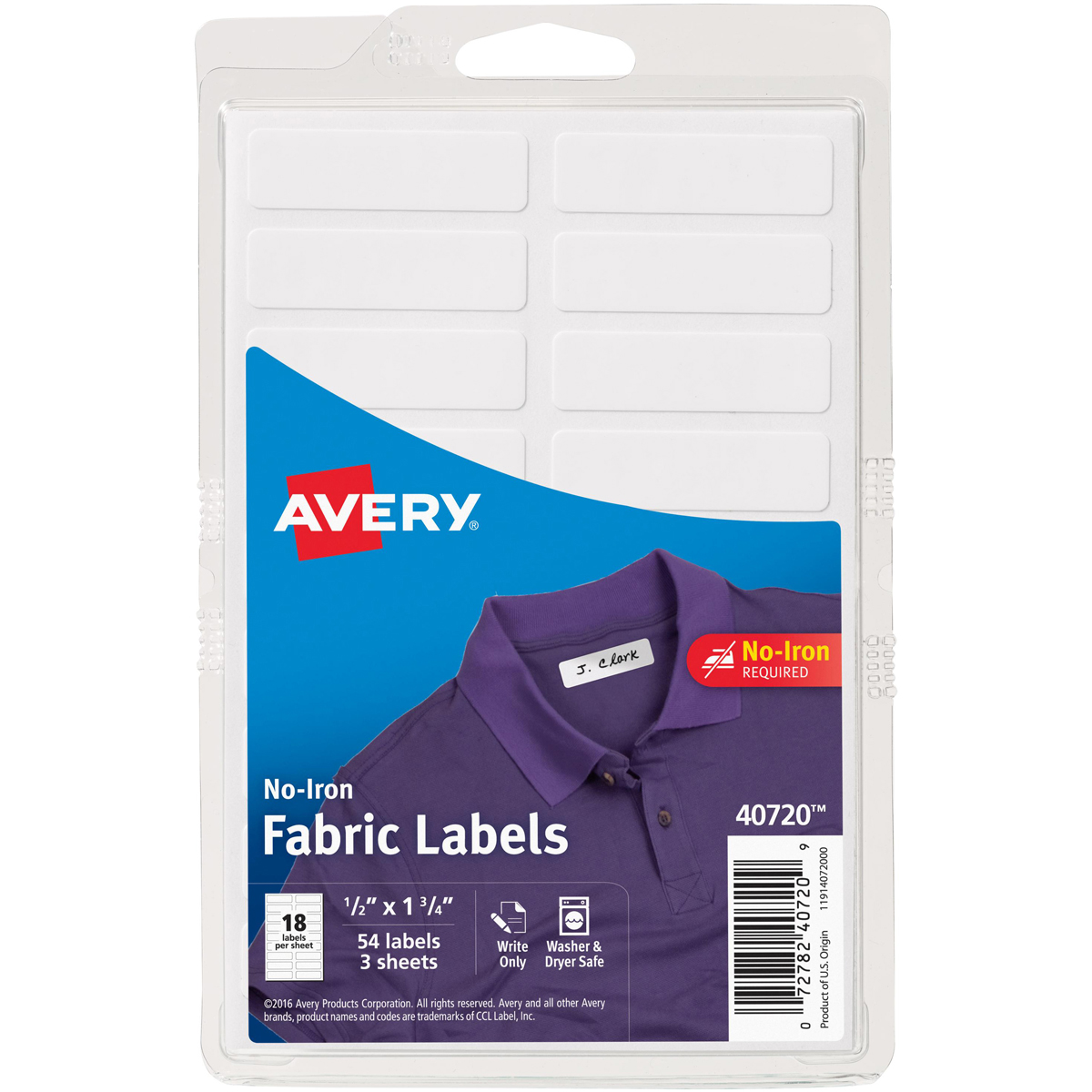 Picture of Avery Dennison 40720 No-Iron Handwrite Fabric Labels 3 Sheets - White