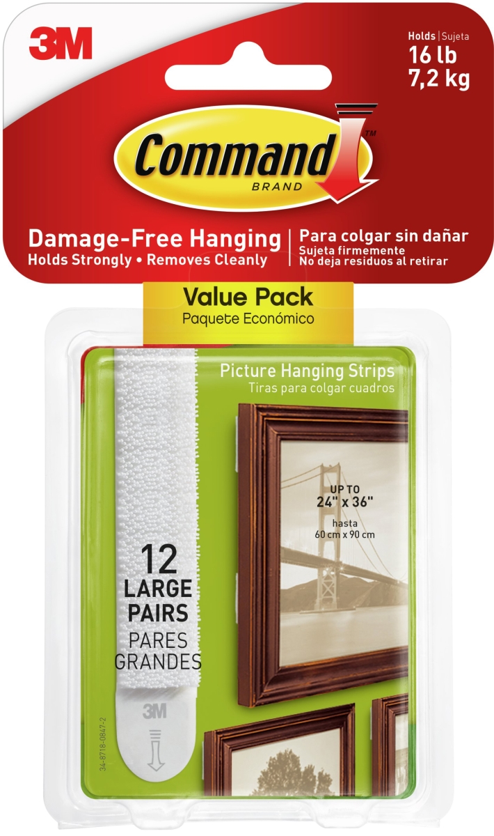 Picture of 3M 17206-12 Large White Picture Hanging Adhesive Strips - Pack of 12